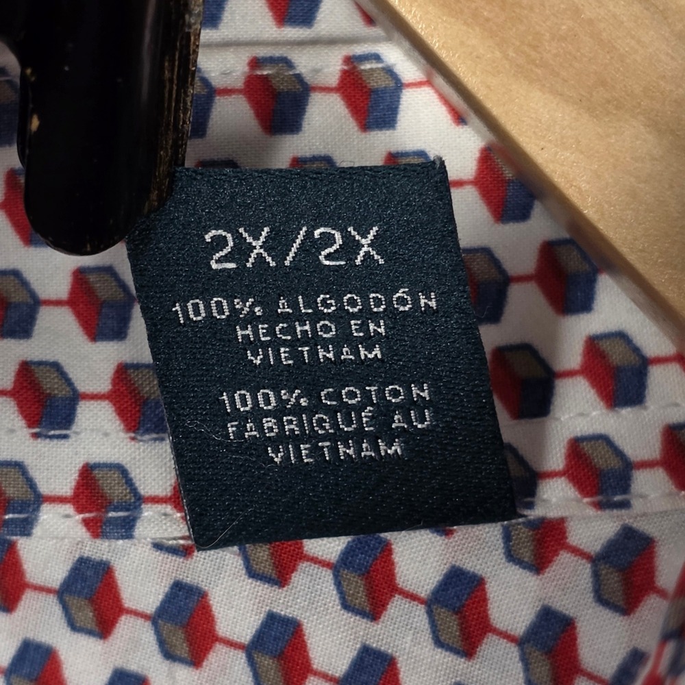 Perry Ellis Mens Button Down Shirt 2X Geometric Print 100% Cotton Casual Comfort - Picture 5 of 12